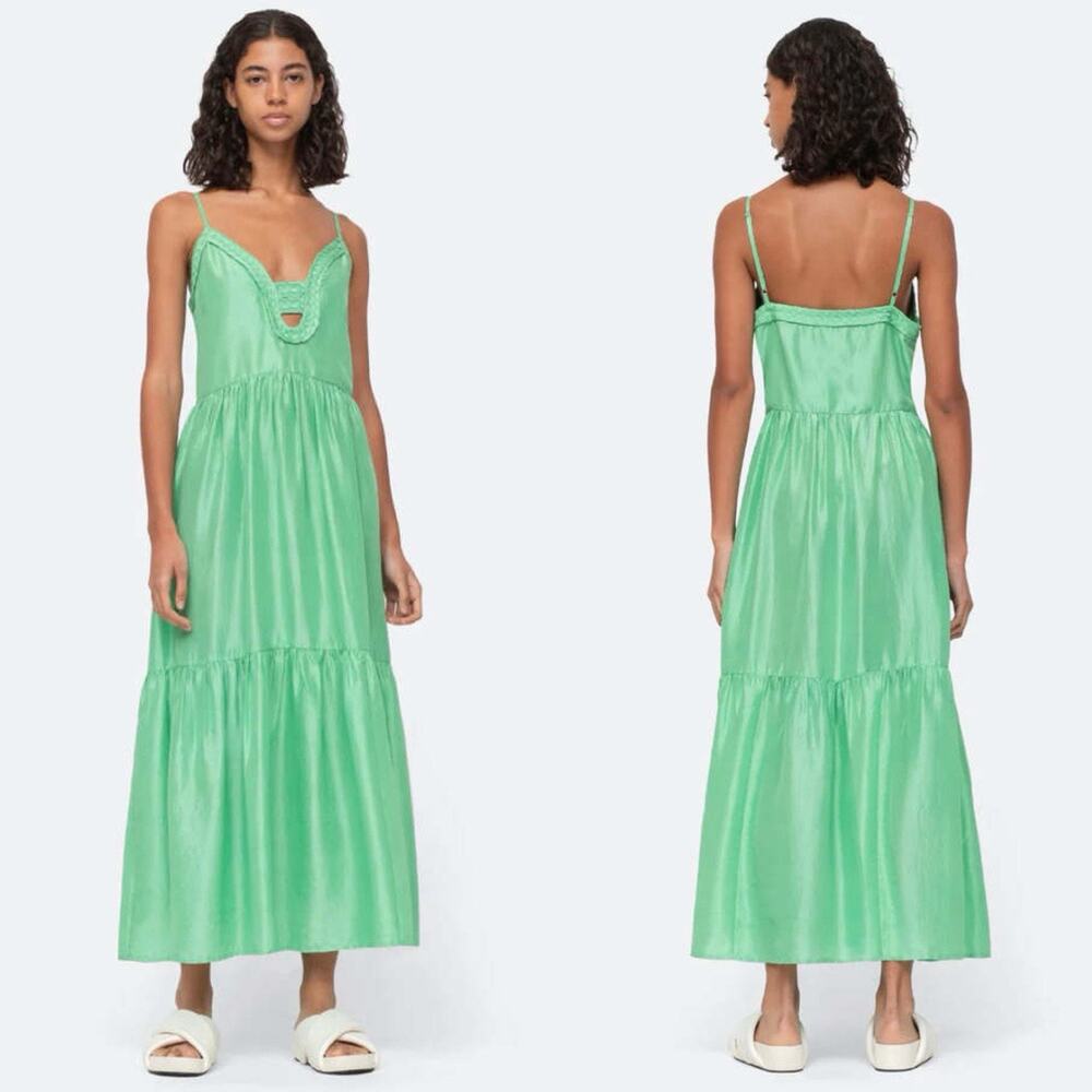 Sea NY Lime Green Silk Kyle Slip Relaxed Maxi Dress Small $495